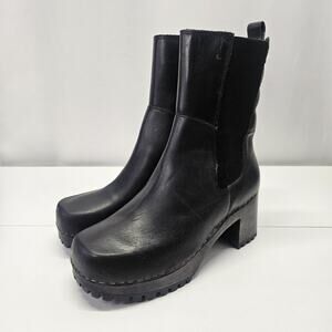 Vtg Y2K MIA Clog Justina Boots Black SZ 9M Chunky Wood Platform Heel Boho Gothic